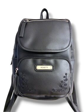 🖤 Rosetti Tinley Black Backpack Purse Faux Leather Floral Embroidered NWT